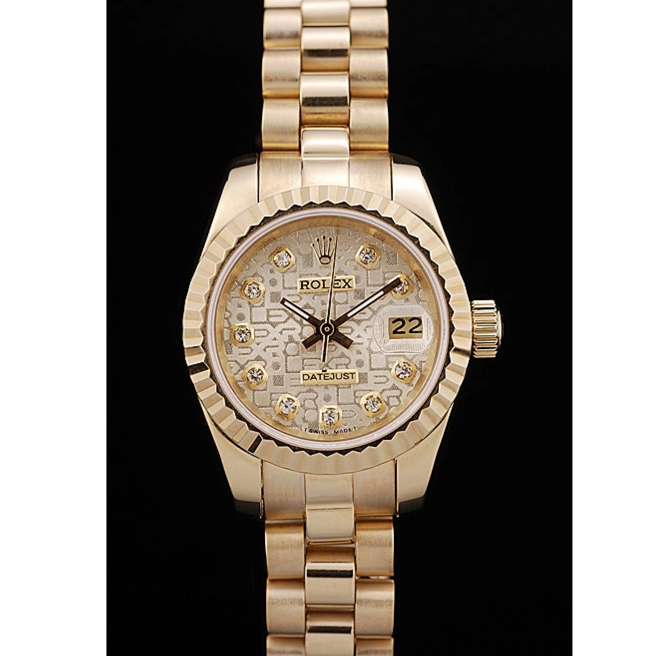 Dial Rolex Gold Ribbed Gold Pattern Bezel DateJust 0717